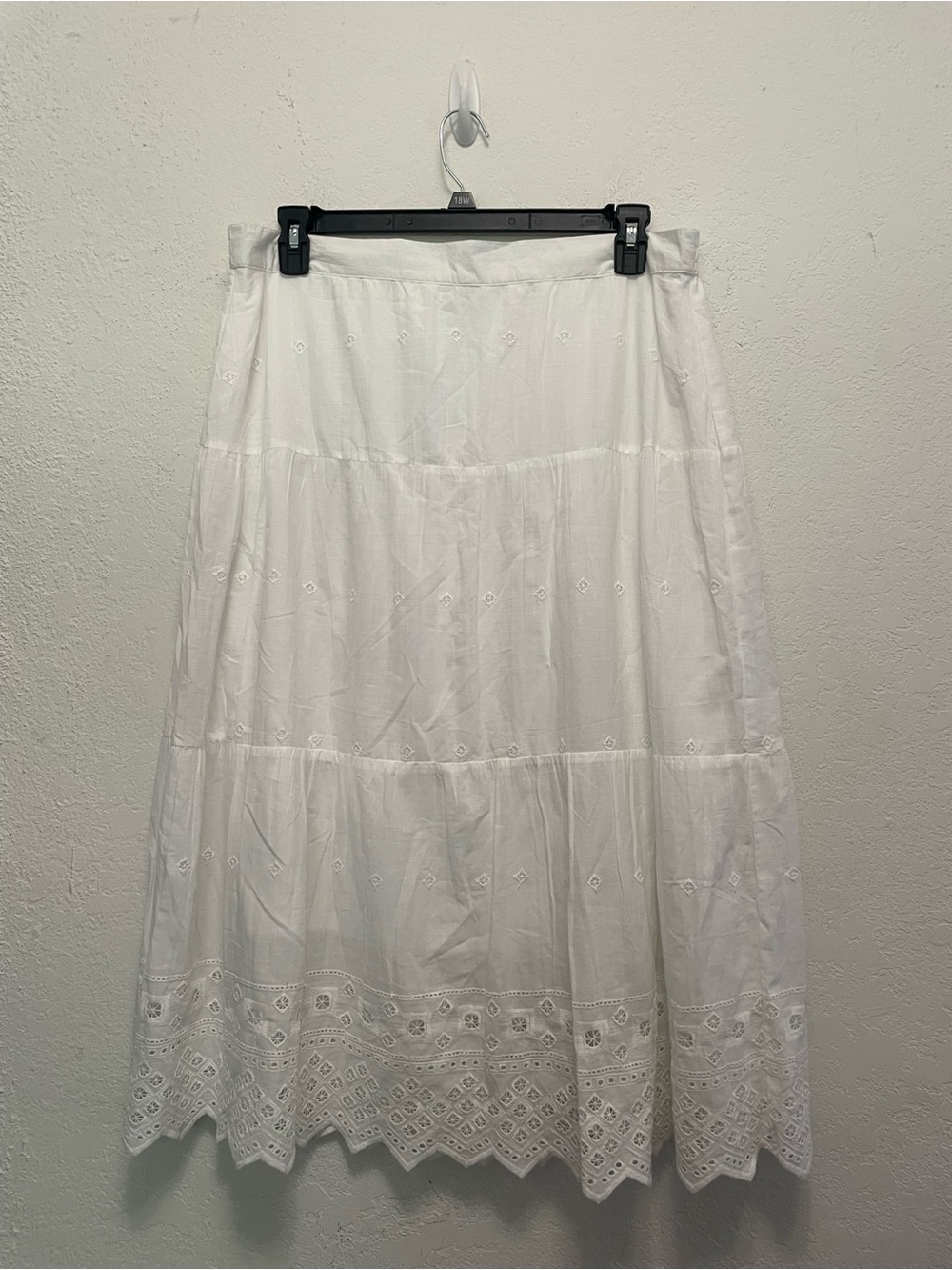 Studio West Apparel White 100% Cotton Eyelet Lace Beachy Summer Midi Skirt Sz XL